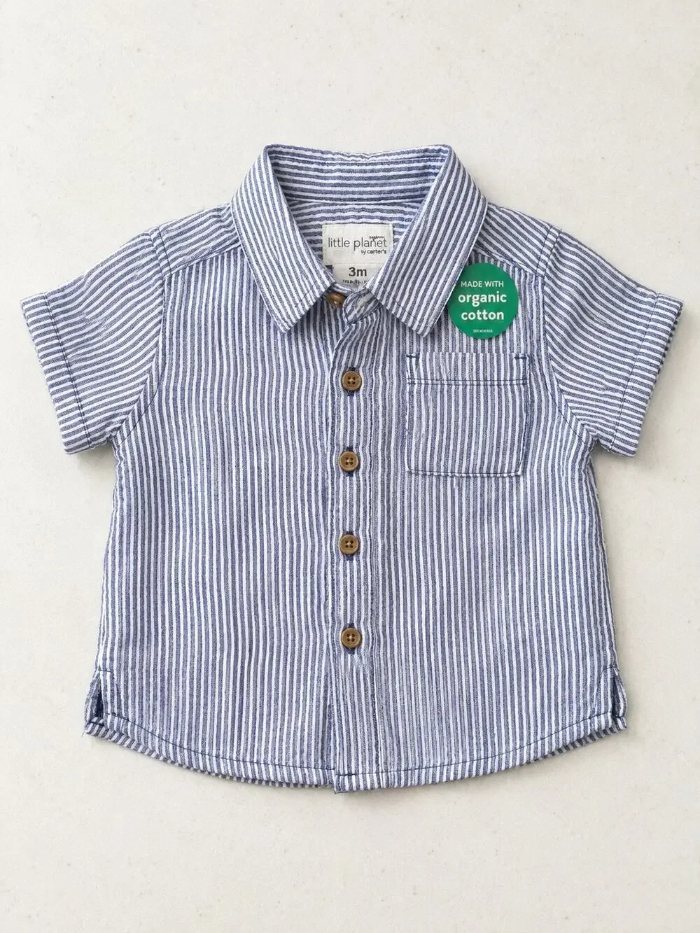 NWT Little Planet by Carter’s Organic Cotton Baby Boy Shirt 3M Blue Stripe